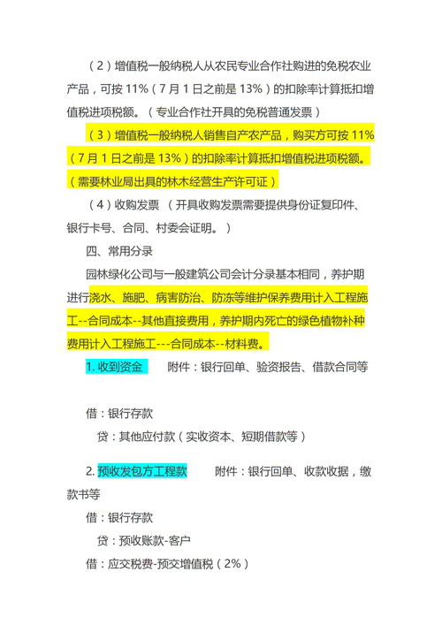 園林綠化,會計科目,公司