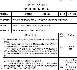 企業(yè)管理評(píng)審計(jì)劃報(bào)告(管理評(píng)審報(bào)告)