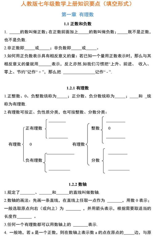 七級有理數(shù)基礎知識填空