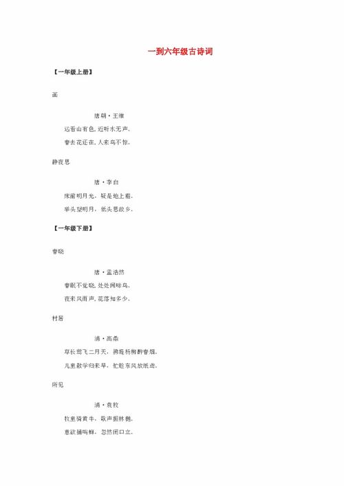 小學(xué)語(yǔ)文一二級(jí)古詩(shī)基礎(chǔ)知識(shí)